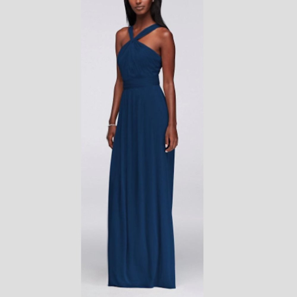 David’s Bridal Y-Neck Dress in Marine